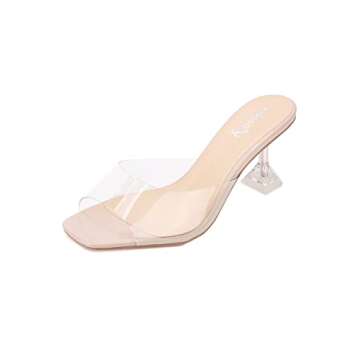 vivianly Womens Clear Heels Sandals Transparent Stiletto Heel Slippers Backless Peep Toe Slip on Hee...