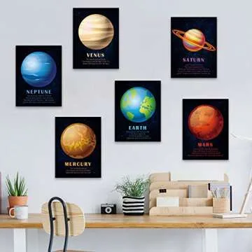 12 Pieces Solar System Educational Teaching Posters Laminated Kids Space and Planets Posters Print WallChart Art for Toddlers Classroom Bedroom 10.6 x 14.1 Inch