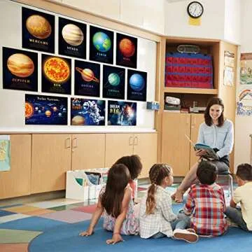 12 Pieces Solar System Educational Teaching Posters Laminated Kids Space and Planets Posters Print WallChart Art for Toddlers Classroom Bedroom 10.6 x 14.1 Inch