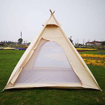 Free Space Outdoor 100% Cotton Canvas Waterproof Pyramid-Shaped Camping Tent (Beige, 2.15meters)