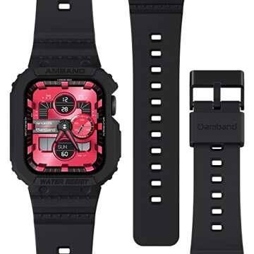 amBand Compatible for Apple Watch Band 41mm 40mm 38mm with Bumper Case, Rugged Men Women Bands for iWatch SE SE2nd Series 9 8 7 6 5 4 3 2 1, Sport Military Protective Cases Drop-Proof, Matte Black