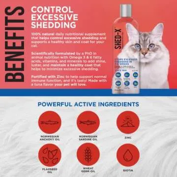 Shed-X Liquid Cat Supplement, 8oz – 100% Natural – Shed Defender, Help Excessive Cat Shedding wi...