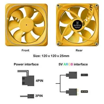 Vetroo 120mm ARGB Case Fan with Yellow Frame for Gaming Builds