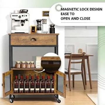 HOMBCK Coffee Bar Cart on Wheels - Rustic & Sturdy