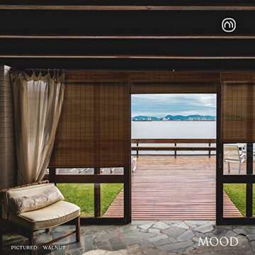 MOOD Custom Bamboo Shades | Rustic | Cordless Bamboo Roman Shades for Windows and Doors (Natural Woven) | Rustic Walnut (Great Privacy) | 33" W X 60" H