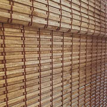 MOOD Custom Bamboo Shades | Rustic | Cordless Bamboo Roman Shades for Windows and Doors (Natural Woven) | Rustic Walnut (Great Privacy) | 33" W X 60" H