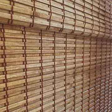 MOOD Custom Bamboo Shades | Rustic | Cordless Bamboo Roman Shades for Windows and Doors (Natural Woven) | Rustic Walnut (Great Privacy) | 33" W X 60" H