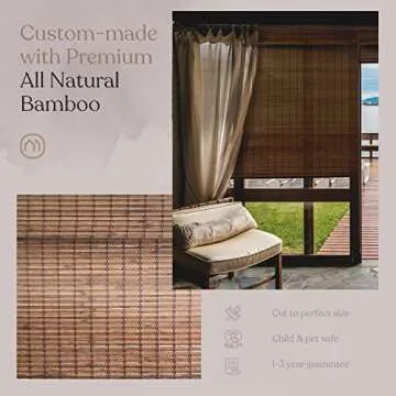 MOOD Custom Bamboo Shades | Rustic | Cordless Bamboo Roman Shades for Windows and Doors (Natural Woven) | Rustic Walnut (Great Privacy) | 33" W X 60" H