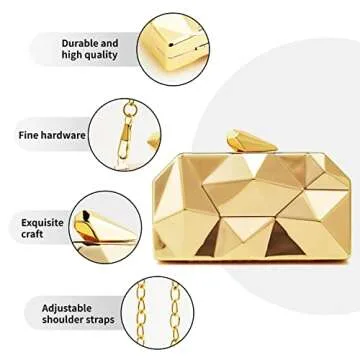 YAPAIOU Women Lattice Pattern Metal Evening Clutch Bag,Geometric Evening Clutch Purse Handbag With Chain Strap For Lady Wedding Party Prom Formal Occasion(Gold)