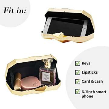 YAPAIOU Women Lattice Pattern Metal Evening Clutch Bag,Geometric Evening Clutch Purse Handbag With Chain Strap For Lady Wedding Party Prom Formal Occasion(Gold)