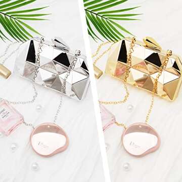 YAPAIOU Women Lattice Pattern Metal Evening Clutch Bag,Geometric Evening Clutch Purse Handbag With Chain Strap For Lady Wedding Party Prom Formal Occasion(Gold)