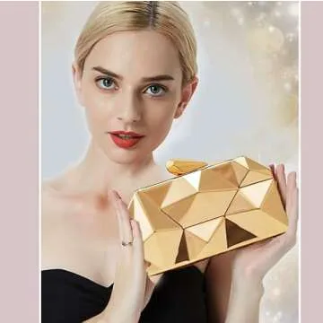 YAPAIOU Women Lattice Pattern Metal Evening Clutch Bag,Geometric Evening Clutch Purse Handbag With Chain Strap For Lady Wedding Party Prom Formal Occasion(Gold)