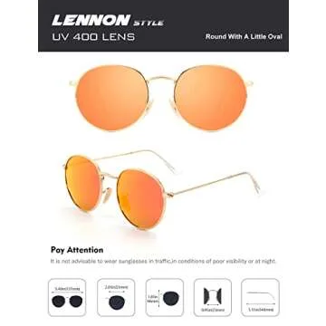 CGID E47 Round Polarized Sunglasses for Women Men Retro Vintage Style Inspired Sun Glasses Circular Circle Shades Gold Metal Rimmed Orange Red Mirror Lens, 51mm, Gift Package