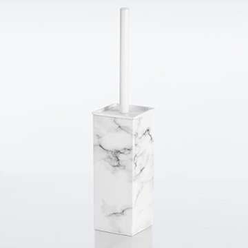 mDesign Steel Square Modern Toilet Bowl Brush and Holder for Bathroom Storage and Organization, Comp...