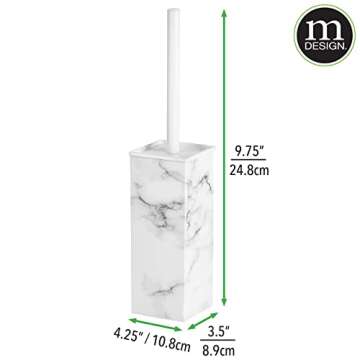mDesign Steel Square Modern Toilet Bowl Brush and Holder for Bathroom Storage and Organization, Compact Free-Standing Design, Covered Brush - Sturdy, Deep Cleaning - Citi Collection - Marble
