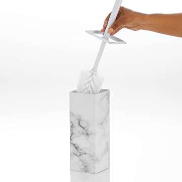 mDesign Steel Square Modern Toilet Bowl Brush and Holder for Bathroom Storage and Organization, Compact Free-Standing Design, Covered Brush - Sturdy, Deep Cleaning - Citi Collection - Marble