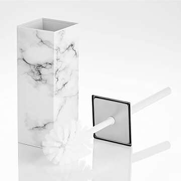 mDesign Steel Square Modern Toilet Bowl Brush and Holder for Bathroom Storage and Organization, Compact Free-Standing Design, Covered Brush - Sturdy, Deep Cleaning - Citi Collection - Marble