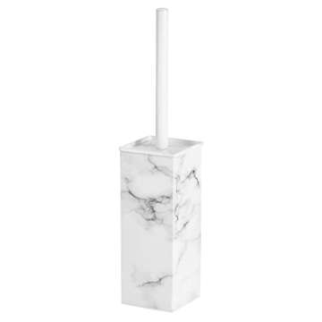 mDesign Steel Square Modern Toilet Bowl Brush and Holder for Bathroom Storage and Organization, Compact Free-Standing Design, Covered Brush - Sturdy, Deep Cleaning - Citi Collection - Marble