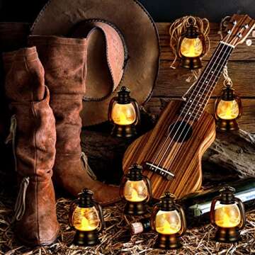 Ferraycle 12 Pcs Mini Lantern Decor 4 Inch Western Lantern Table Centerpiece Small Vintage Camping H...