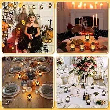 Ferraycle 12 Pcs Mini Lantern Decor 4 Inch Western Lantern Table Centerpiece Small Vintage Camping Hanging Lamp Ornaments Bulk for Cowboy Cowgirl Wedding Halloween Christmas (Black)