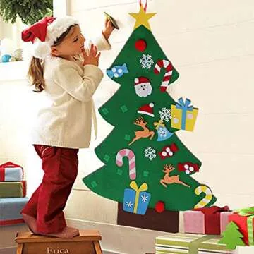 AerWo DIY Felt Christmas Tree Set + 26pcs Detachable Ornaments, Kids Wall Hanging Xmas Gifts for Christmas Decorations