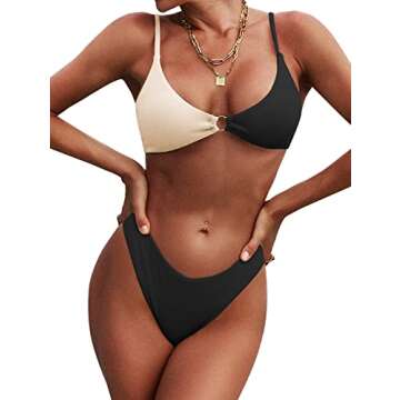 ZAFUL Women's Ribbed O-Ring String Bikini Swimsuit Cheeky Thong Swimwear Two Pieces Bathing Suit