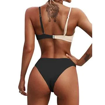 ZAFUL Women's Ribbed O-Ring String Bikini Swimsuit Cheeky Thong Swimwear Two Pieces Bathing Suit