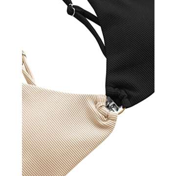 ZAFUL Women's Ribbed O-Ring String Bikini Swimsuit Cheeky Thong Swimwear Two Pieces Bathing Suit