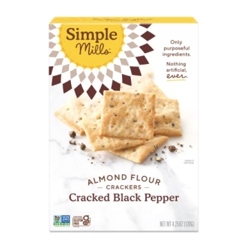 Simple Mills Almond Flour Crackers, Black Cracked Pepper, Gluten Free, Flax Seed, Sunflower Seeds, C...
