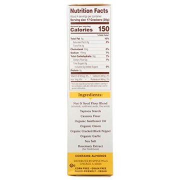 Simple Mills Almond Flour Crackers, Black Cracked Pepper, Gluten Free, Flax Seed, Sunflower Seeds, Corn Free, Good for Snacks, Made with whole foods, (Packaging May Vary)