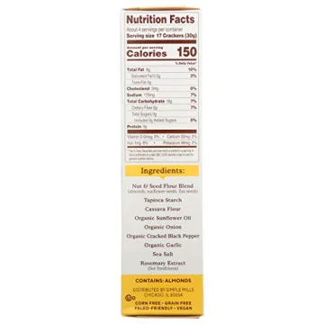 Simple Mills Almond Flour Crackers, Black Cracked Pepper, Gluten Free, Flax Seed, Sunflower Seeds, Corn Free, Good for Snacks, Made with whole foods, (Packaging May Vary)