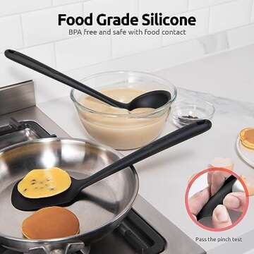 Silicone Kitchen Cooking Utensil Set: U-Taste High Heat Resistant 13.6in Long Kitchen Gadgets, BPA Free Non Stick Rubber Cook Accessories For Stir Frying, Serving, Basting, Mixing (5 Pieces, Black)