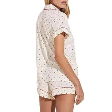 Womens Cute Print Pajamas Shorts Set Heart Two-piece Pj Sets Short Sleeve Sleepwear Loungewear Button-Down 2 Piece Pjs Set(Heart Set B,S)