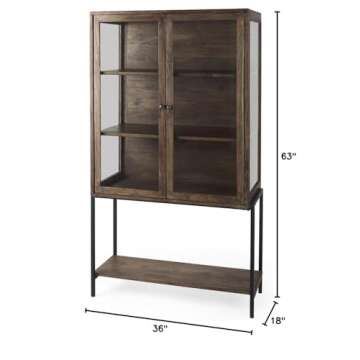 Mercana Arelius Medium Brown Wood with Black Metal Base Display Cabinet 69299