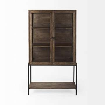 Mercana Arelius Medium Brown Wood with Black Metal Base Display Cabinet 69299