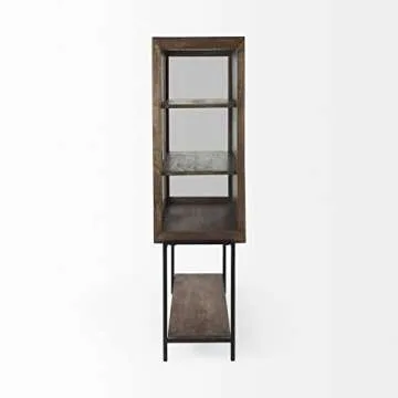 Mercana Arelius Medium Brown Wood with Black Metal Base Display Cabinet 69299