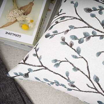 YOUR SMILE Embroidery Jacquard Teal Leaf Pillow Cover
