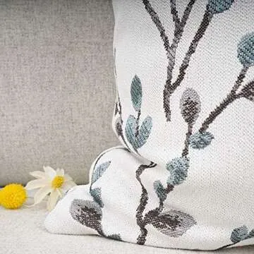 YOUR SMILE Embroidery Jacquard Teal Leaf Pillow Cover