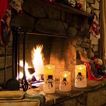 Yinuo Candle Christmas Candle Gifts, Snowman LED Flameless Candles Battery Operated Pillar Candle Moving Effect Flickering Candles with Remote for Christmas Decoration, 4in 5in 6in Pack of 3