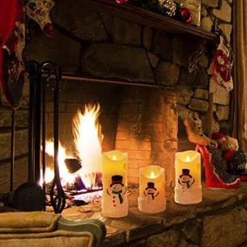 Yinuo Candle Christmas Candle Gifts, Snowman LED Flameless Candles Battery Operated Pillar Candle Moving Effect Flickering Candles with Remote for Christmas Decoration, 4in 5in 6in Pack of 3