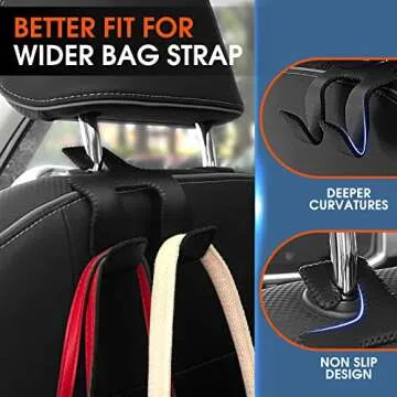 LANVRION Car Headrest Hooks for Purses and Bags, Upgraded 2 in 1 Cars Back Seat Head Rest Hanger Vehicle Leather Organizer Storage Holder Hook Matching Cars Interior, 2-Pack, Beige