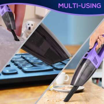 KIDINIX Handheld Car Vacuum Cordless Rechargeable, Hand Held Vacuuming Portable Dust Busters Wet&Dry for Car and Home, Stainless HEPA Filter, 2000mAh