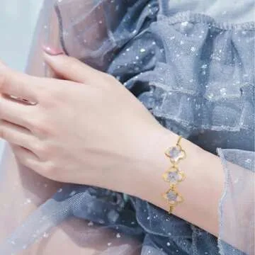 Yowivon Forget-Me-Not Bracelet Handmade Pressed Flower Bracelet Adjustable Slider Dainty Stainless Steel Tarnish Free Gold Jewelry Gift For Women Her Bridesmaid