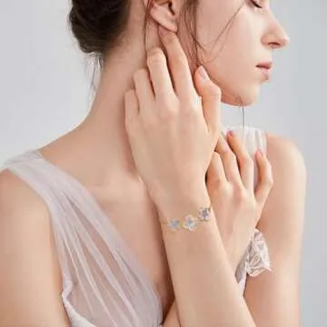 Yowivon Forget-Me-Not Bracelet Handmade Pressed Flower Bracelet Adjustable Slider Dainty Stainless Steel Tarnish Free Gold Jewelry Gift For Women Her Bridesmaid