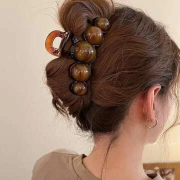 Brown Pearl Hair Clips Large Pearl Hair Claw Clips for Thick or Thin Hair Acrylic Hair Accessories Elegant Smudging Design Hair Clamp Clips No Crease Jaw Clips Barrette for Daily Wedding Hair Styling