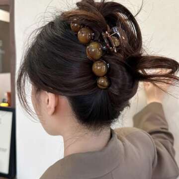 Brown Pearl Hair Clips Large Pearl Hair Claw Clips for Thick or Thin Hair Acrylic Hair Accessories Elegant Smudging Design Hair Clamp Clips No Crease Jaw Clips Barrette for Daily Wedding Hair Styling