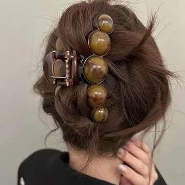 Brown Pearl Hair Clips Large Pearl Hair Claw Clips for Thick or Thin Hair Acrylic Hair Accessories Elegant Smudging Design Hair Clamp Clips No Crease Jaw Clips Barrette for Daily Wedding Hair Styling