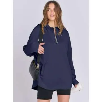 ANRABESS Womens Oversized Hoodie Quarter Zip Sweatshirts 2024 Fall Tunic Pullover Top Winter Trendy Teen Girls Preppy Clothes Navy Blue Small