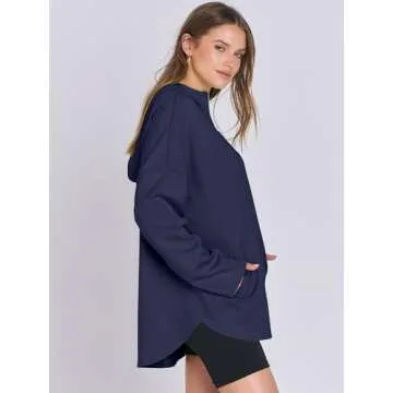 ANRABESS Womens Oversized Hoodie Quarter Zip Sweatshirts 2024 Fall Tunic Pullover Top Winter Trendy Teen Girls Preppy Clothes Navy Blue Small
