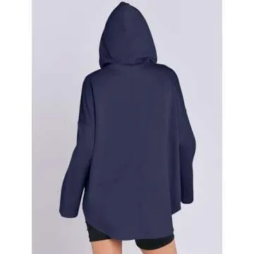 ANRABESS Womens Oversized Hoodie Quarter Zip Sweatshirts 2024 Fall Tunic Pullover Top Winter Trendy Teen Girls Preppy Clothes Navy Blue Small